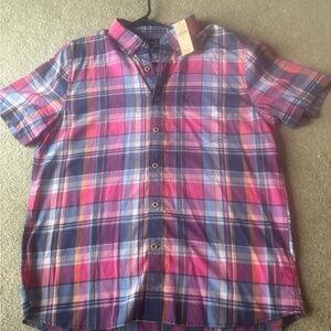 American Eagle Outfitters Pink and Blue Plaid Casual Button Down Shirt